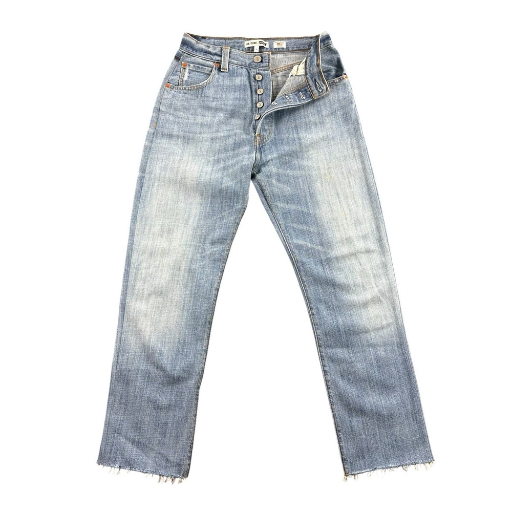 RE/DONE X Levi's Jeans Womens Size 25x25 Blue Medium Wash Button Fly Frayed‎ Hem
